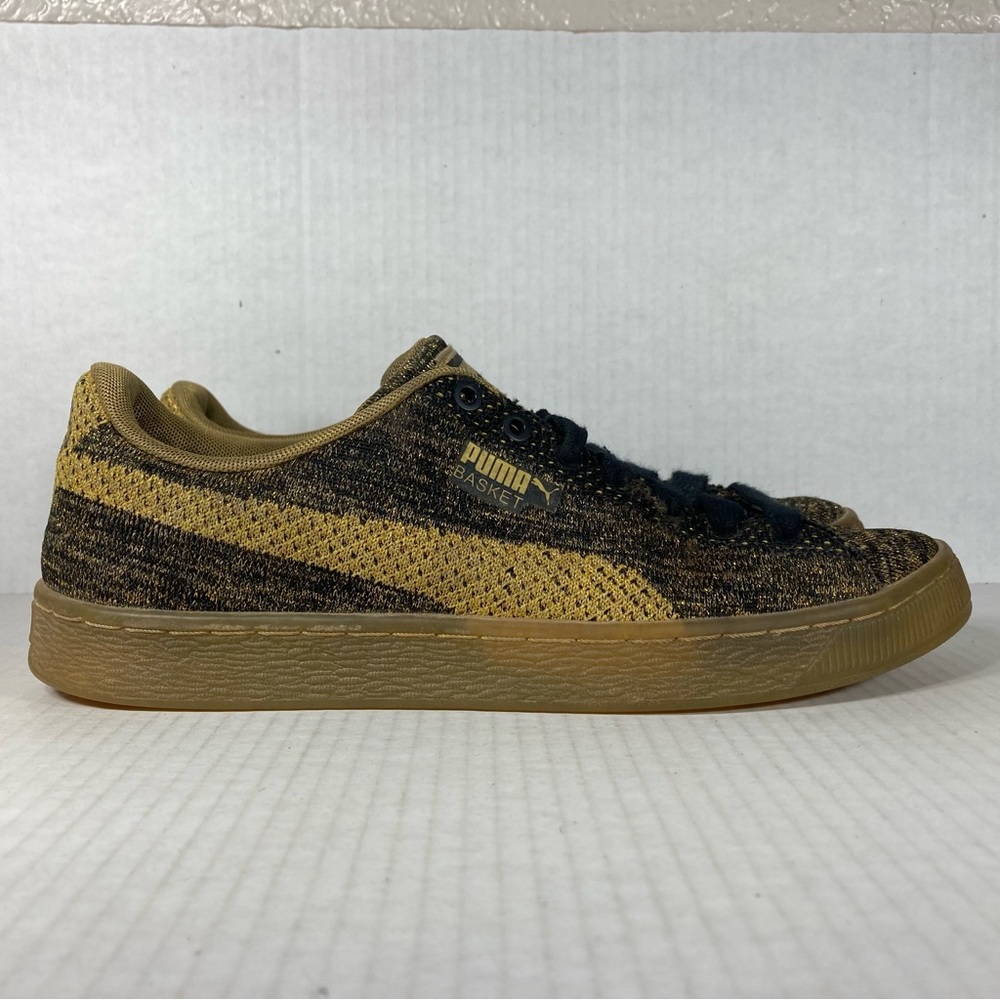 Puma Basket Size 9 Mens Shoes Metallic Gold Black Knit Classic Comfort Sneakers